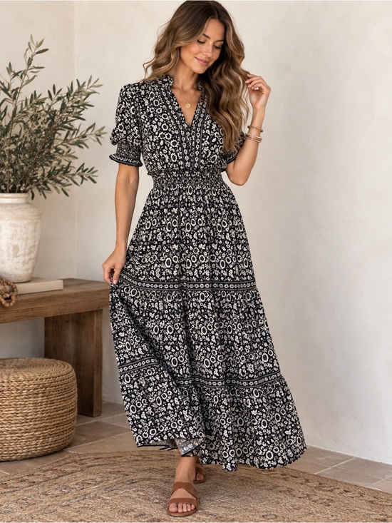 Max Studio Dresses & Skirts - Max Studio Black White Floral Smocked Waist Maxi Dress NWT Size M